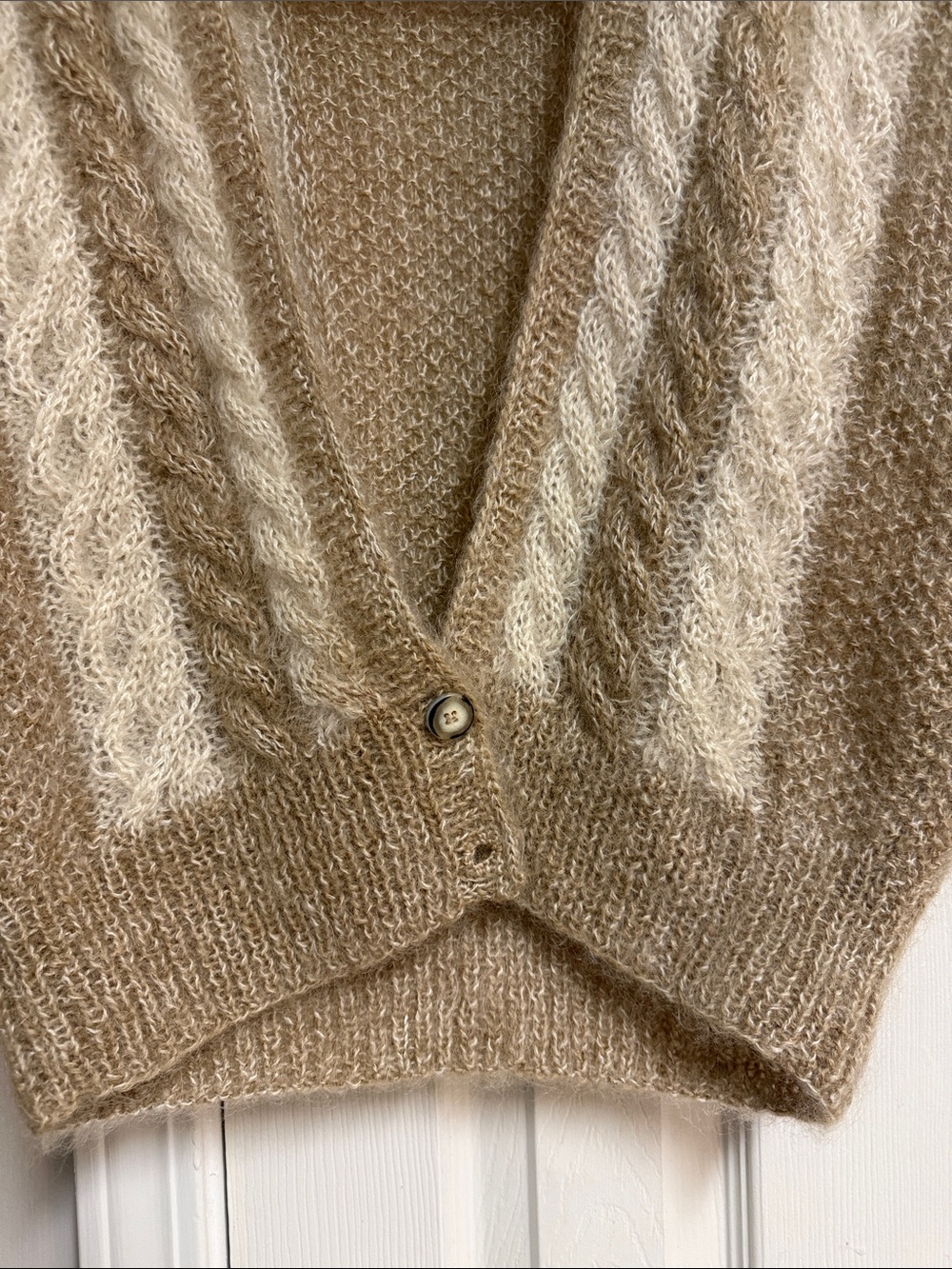 Ellen Tracy Beige & Cream Cable-Trim V-Neck Sweater Vest - Picture 8 of 15